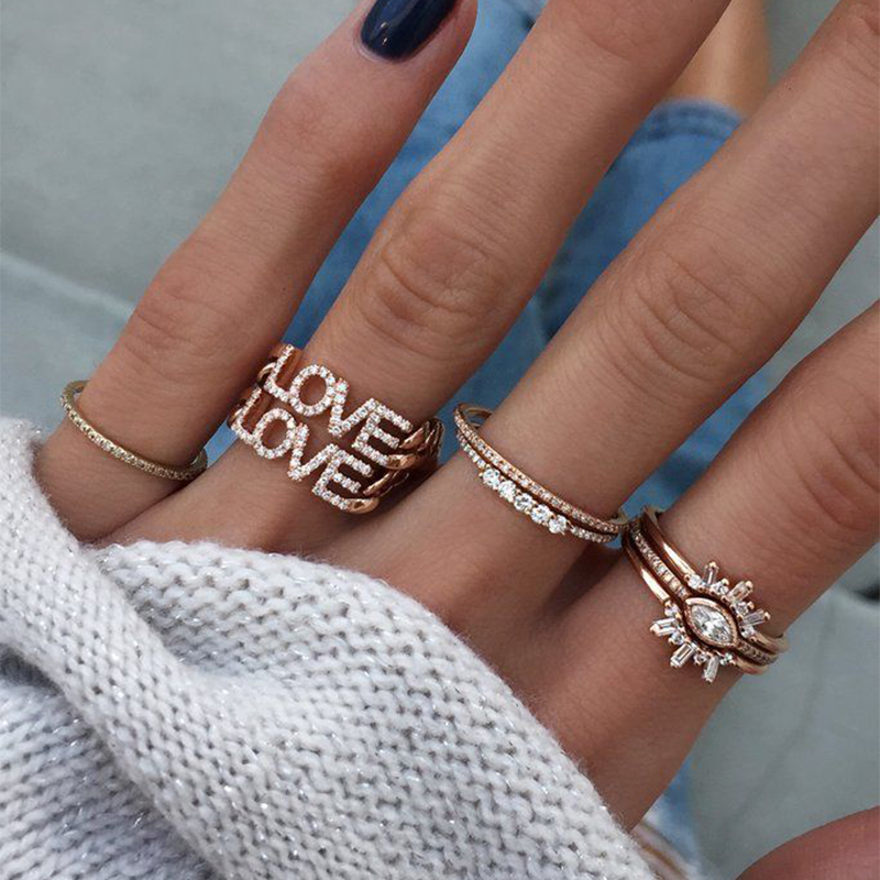 Nogama - Luna Skye Diamond LOVE Chain Ring