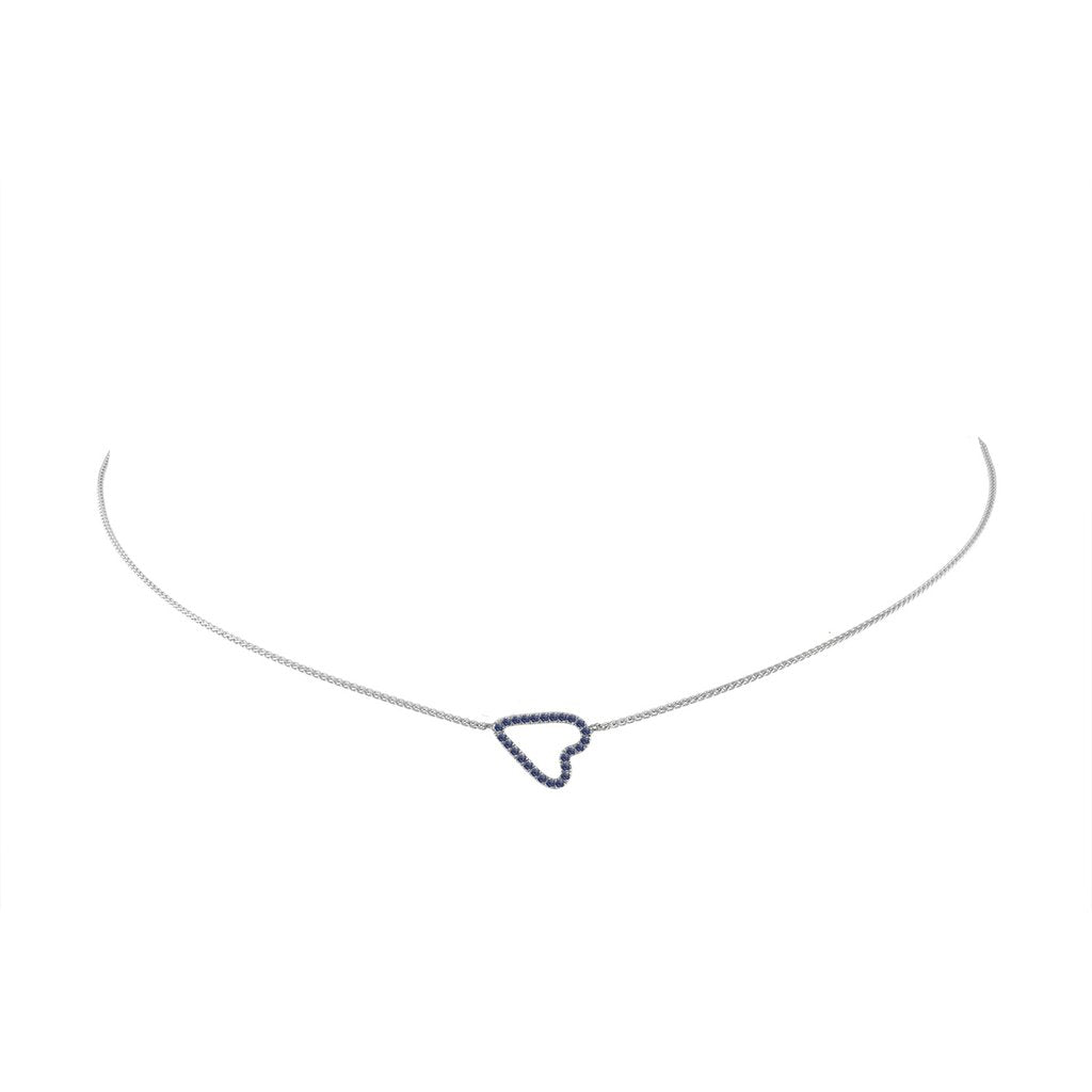 Jane Kaye Sideways Blue Sapphire Pave Heart Necklace