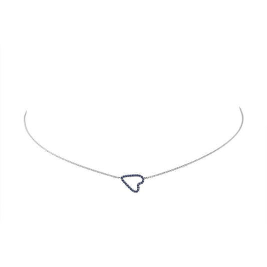 Jane Kaye Sideways Blue Sapphire Pave Heart Necklace