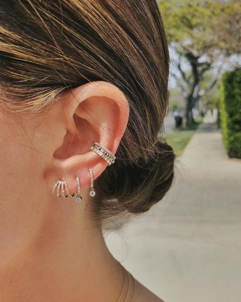 EF Collection Diamond Multi Huggie Earrings