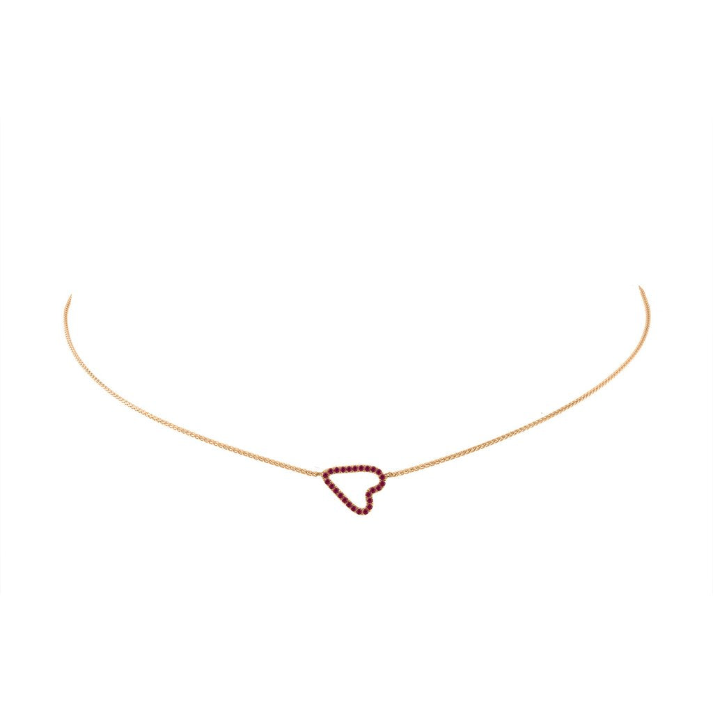 Jane Kaye Sideways Ruby Pave Heart Necklace
