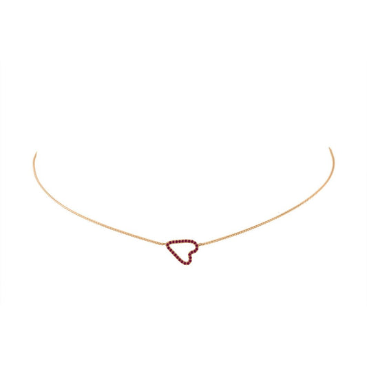 Jane Kaye Sideways Ruby Pave Heart Necklace