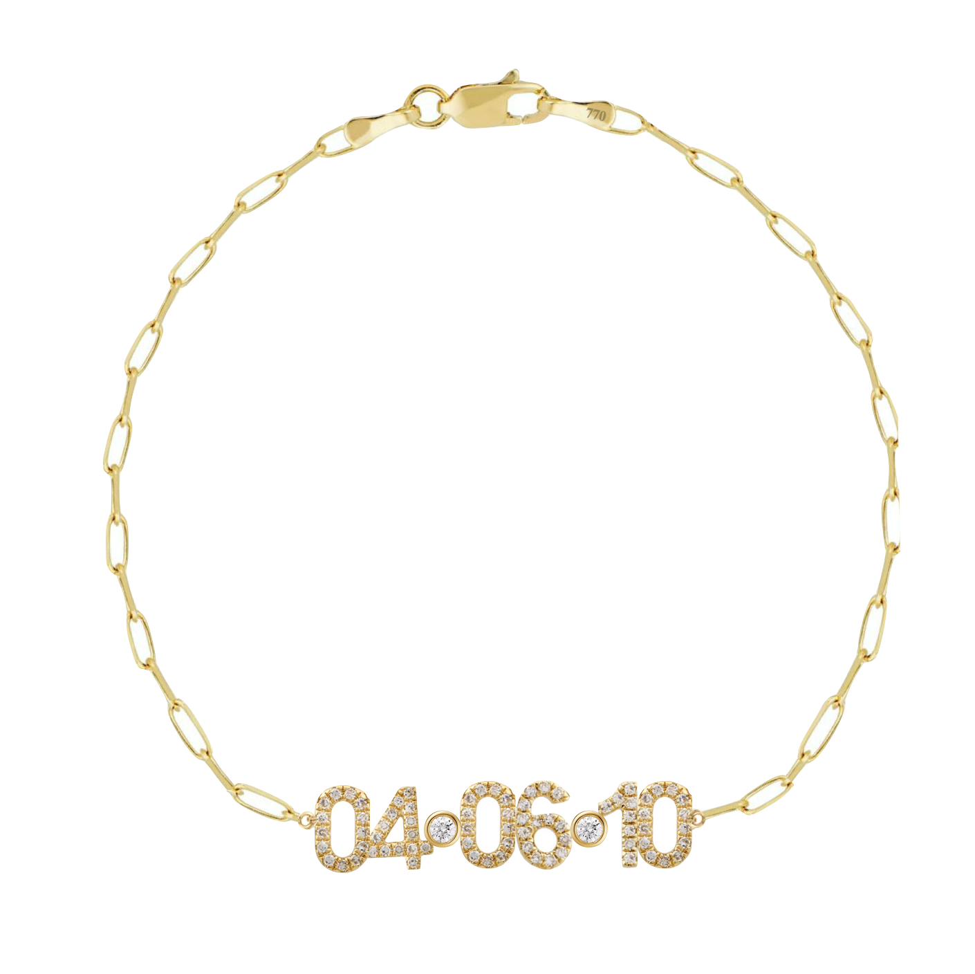 Diamond Date Bracelet on Thin Paperclip Chain