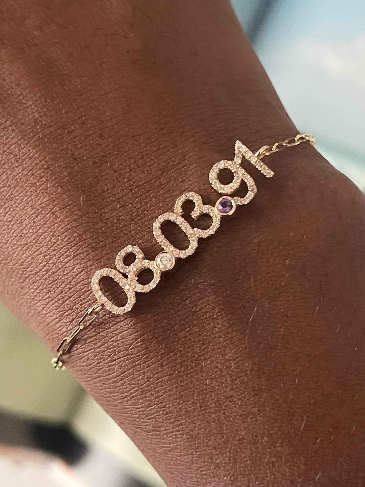 Diamond Date Bracelet on Thin Paperclip Chain