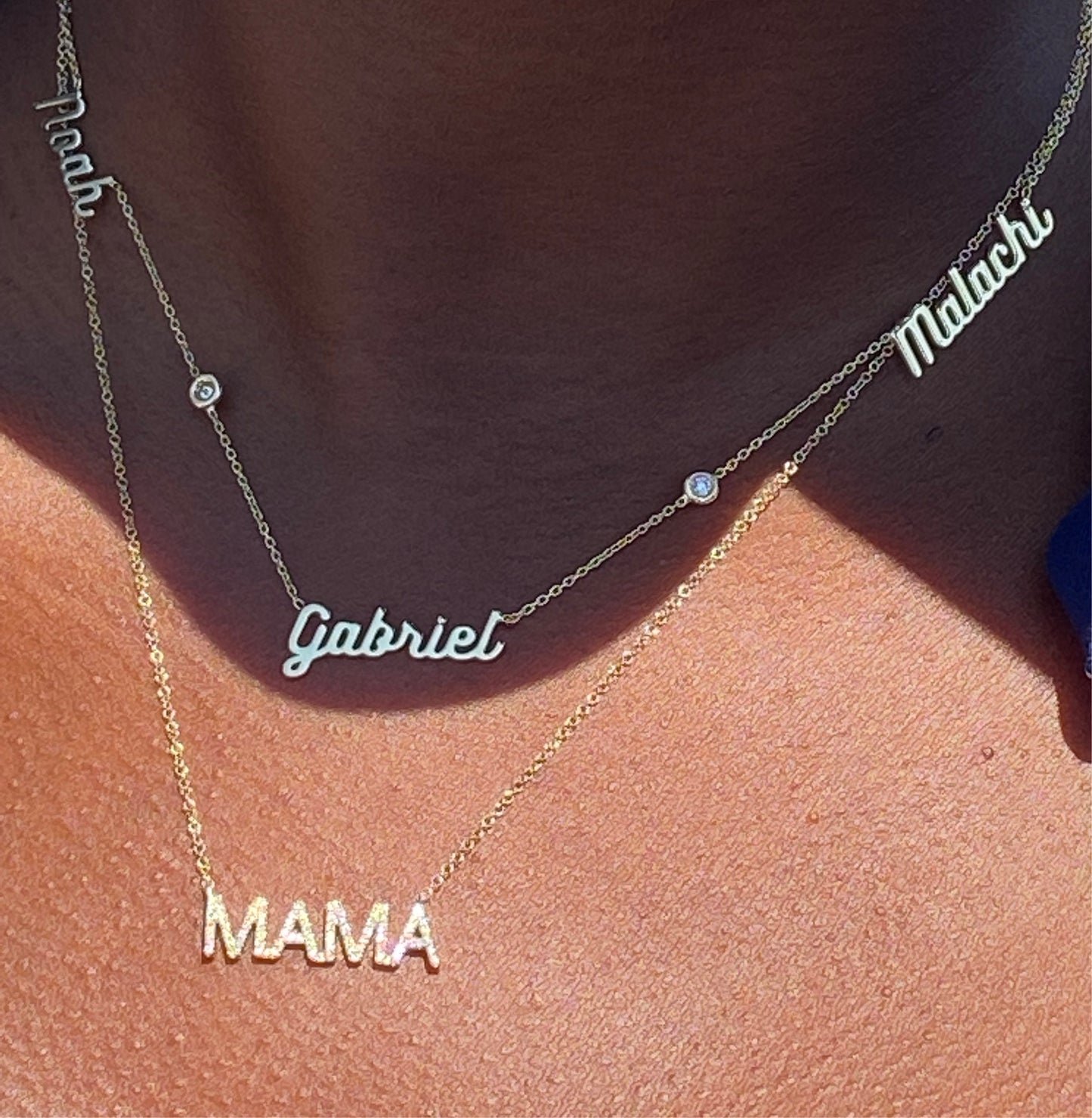 Custom Multiple Names Necklace with Diamond Bezel