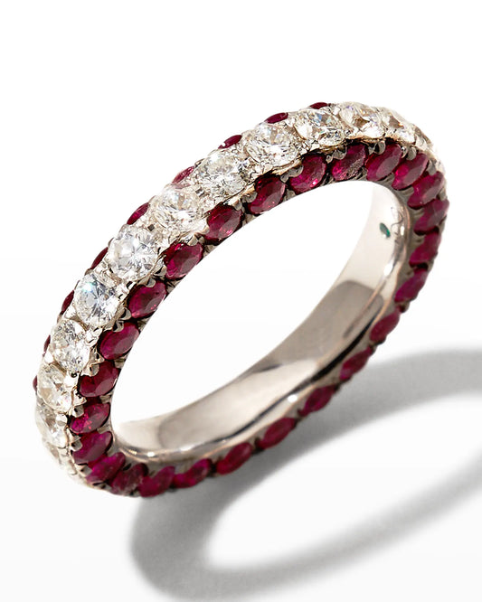 Pink Sapphire & Diamond 3 Sided Eternity Band