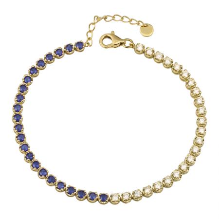 14k Yellow Gold Half Sapphire & Half Crown Prong Diamond Tennis Bracelet
