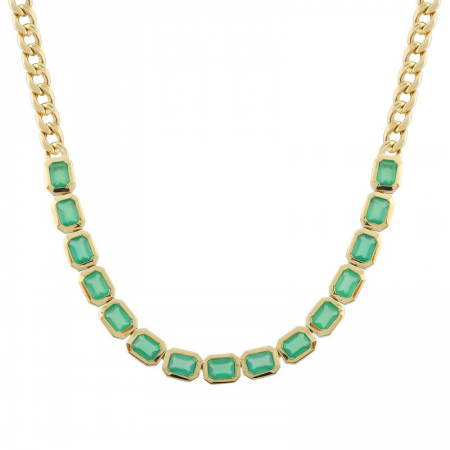 Emerald Shape Green Agate Cuban Link Chain Necklace