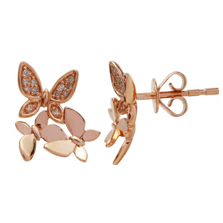 Gold Butterfly Diamond Stud Earrings