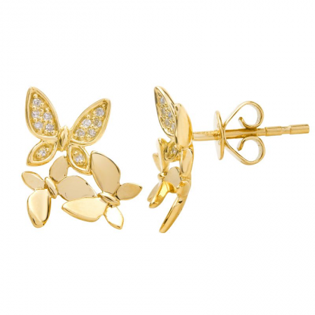 Gold Butterfly Diamond Stud Earrings