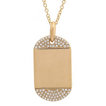 Dog Tags 10K Yellow Gold Diamond Pendant Can Be Engraved