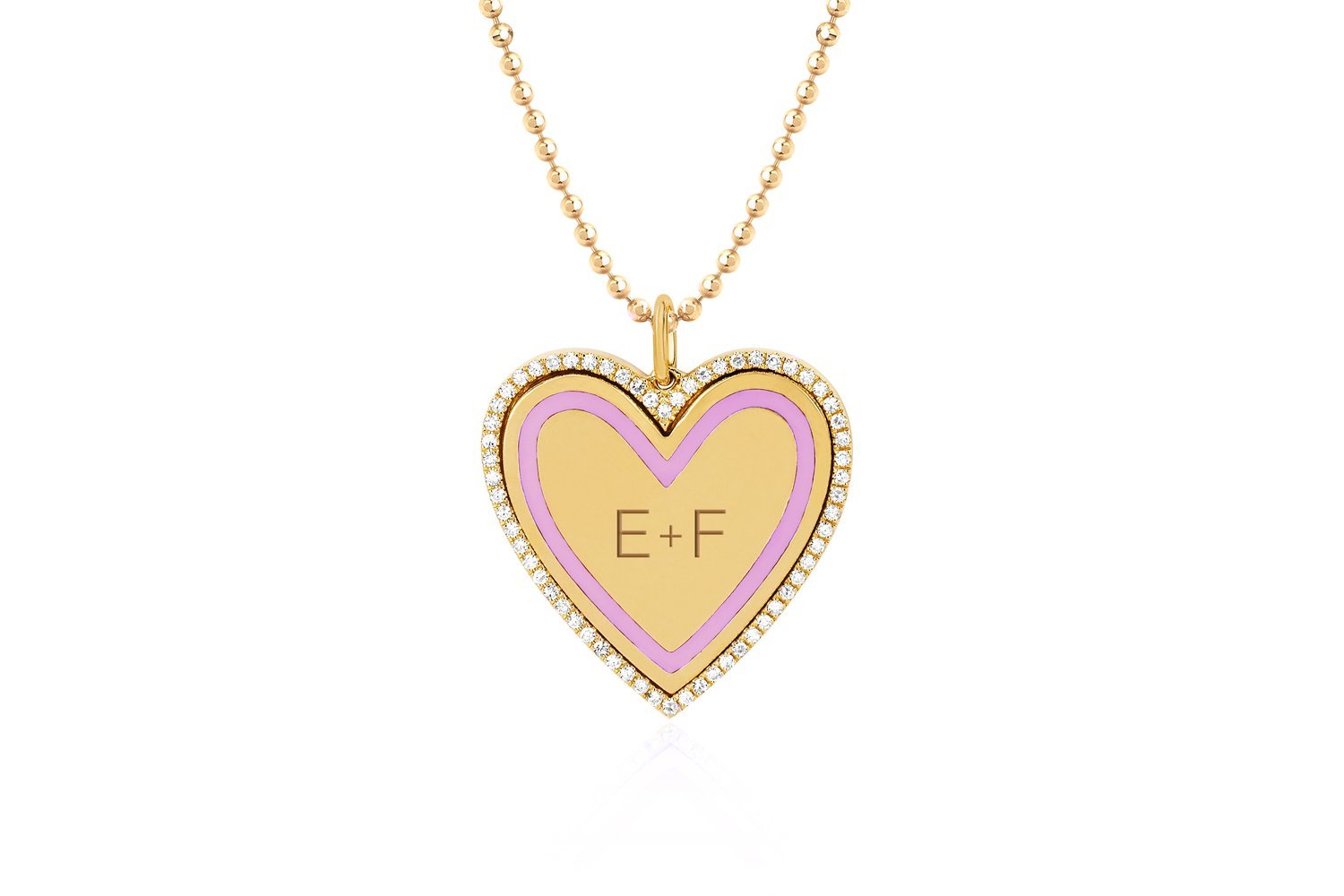 EF Collection Diamond and Light Pink Enamel Heart Necklace