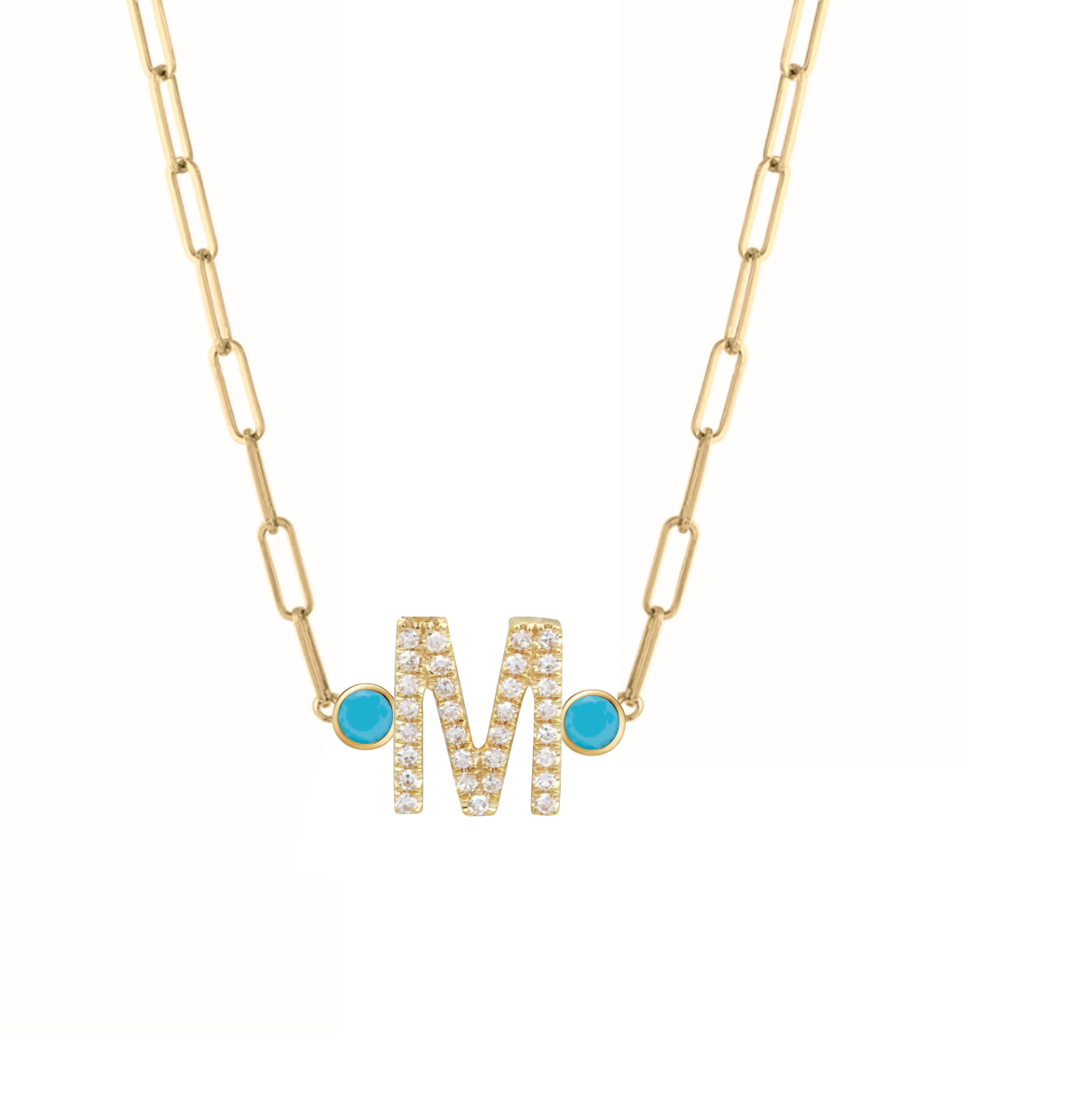 Diamond Initial and Bezels Paper Clip Necklace