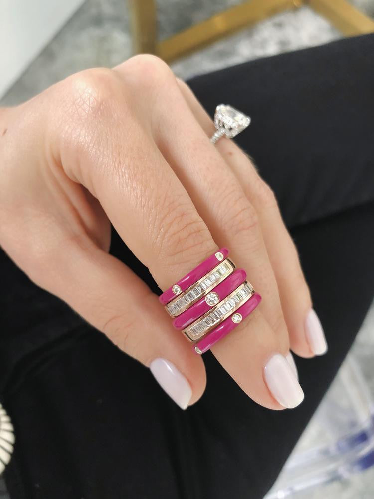 EF collection 3 diamond Berry Enamel stack ring
