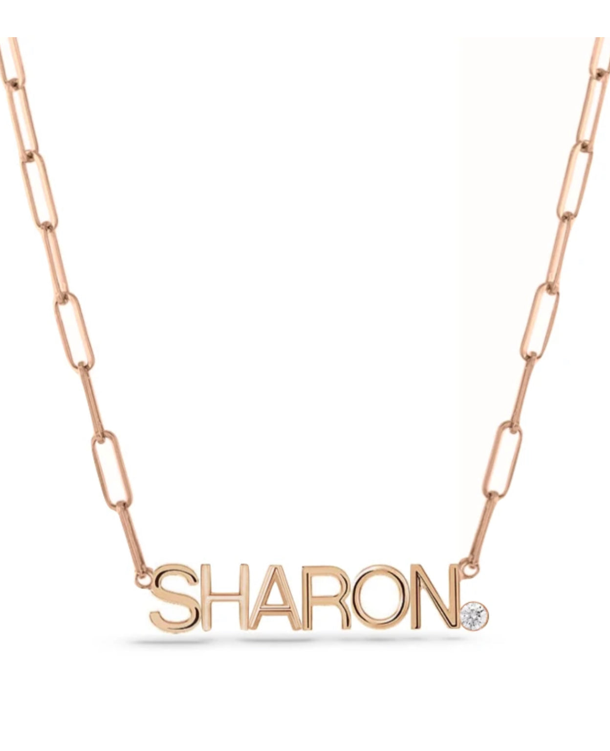 Gold name on paperclip necklace