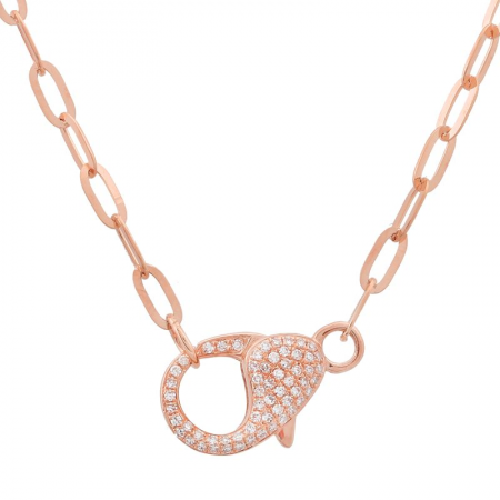 Diamond Lobster Clasp Link Necklace Rose Gold